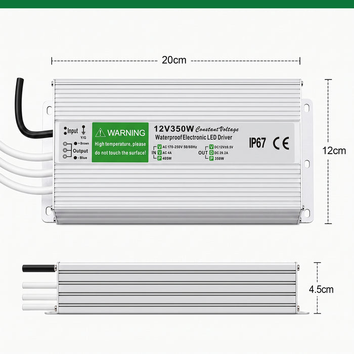 IP67 Waterproof DC 12V 350W LED Driver LED Power Supply Transformer ~ 4461