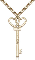 Key with double hearts medal 62122, Gold Filled