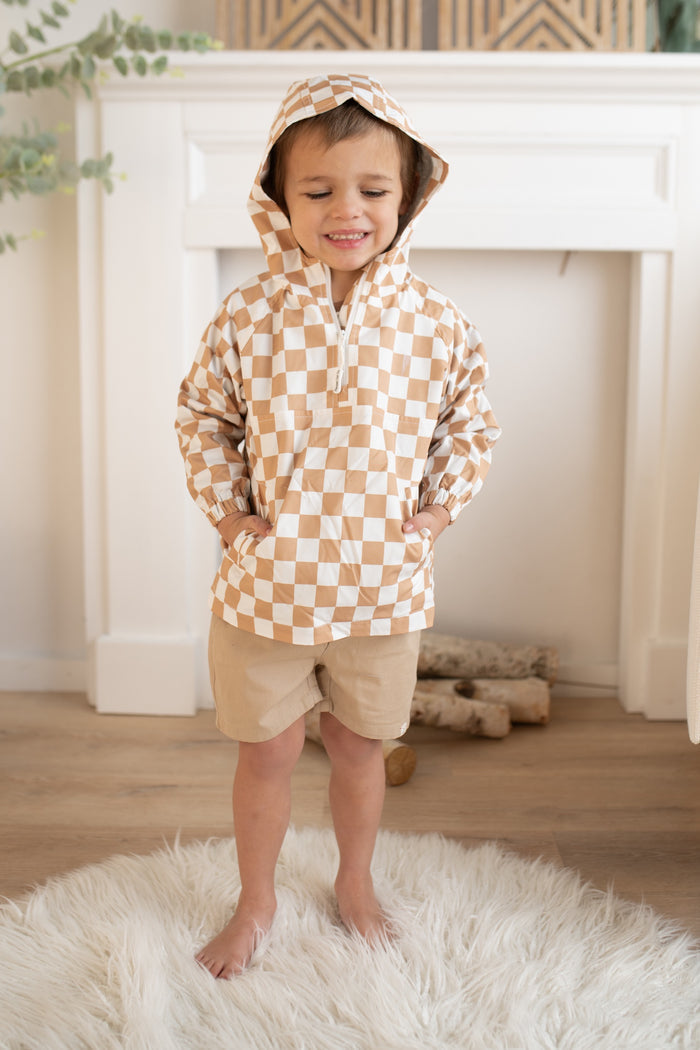 Kid's Tan Checkered Half-Zip Pullover
