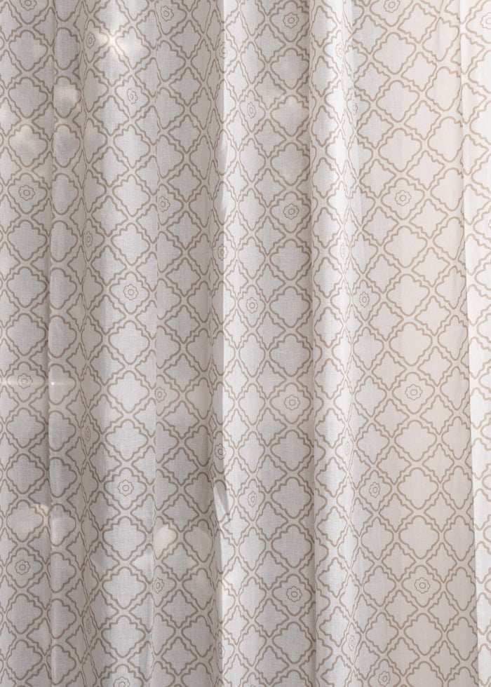Lattice 100% cotton Sheer Geometric curtain for Living room & bedroom - Light filtering - Walnut Grey - Single Piece