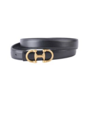Leather Belt with Equestrian Buckle in Black