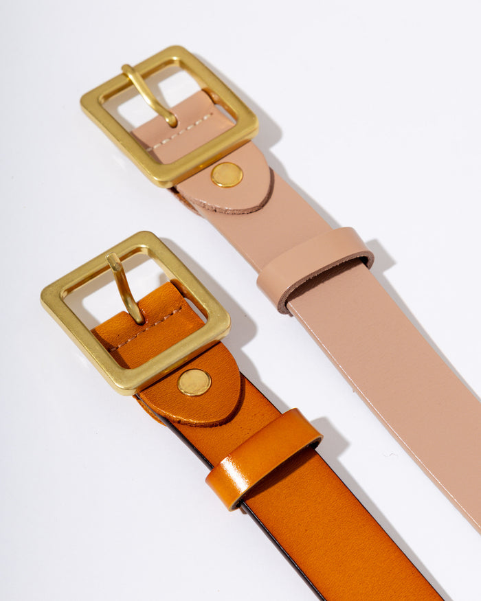 Leather Square Buckle Belt in Brown