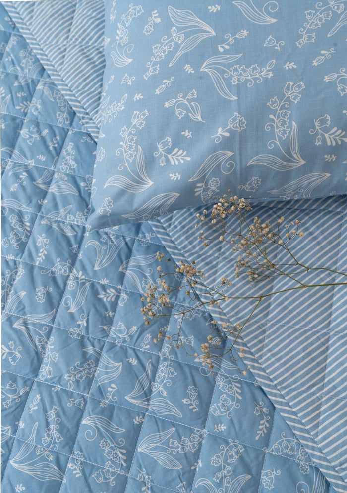 Lilies of Valley Reversible Quilt - Powder Blue