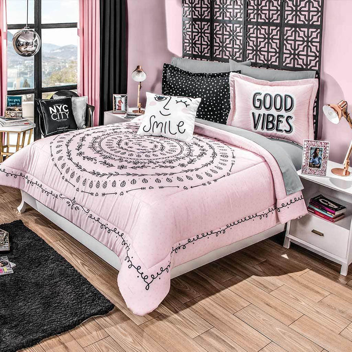 LOVE MANDALA TEENS KIDS GIRLS REVERSIBLE COMFORTER SET 3 PCS TWIN SIZE 100% MICROFIBER