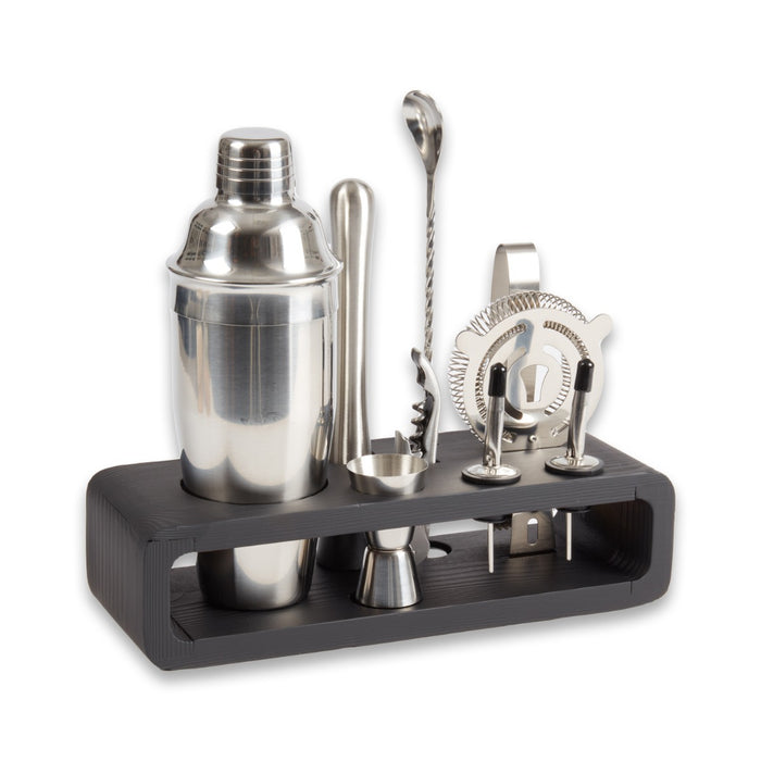 Mahattan Nine Piece Bar Set with Black Wood Base
