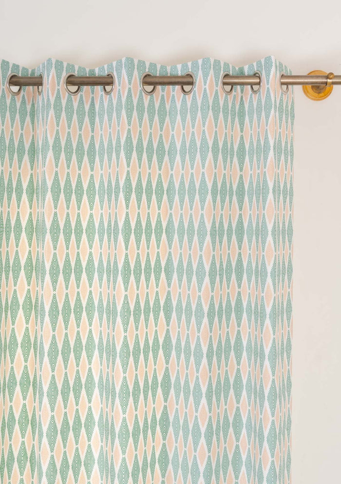Maze 100% cotton geometric curtain for living room - Light Reduction - Sage green - Single - Single Piece