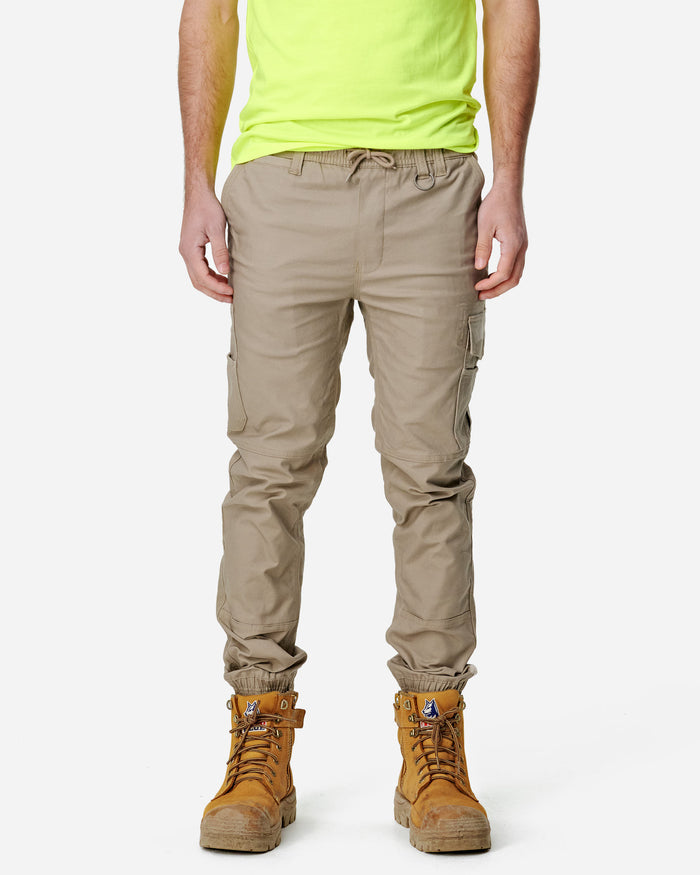 Mens Cuffed Elastic Waist Pant Stone
