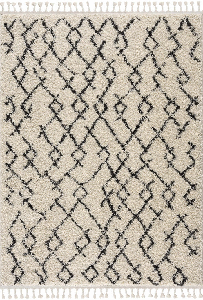 Modern Contemporary Beige and Charcoal Tribal Trellis Plush Pile Area Rug - The Rug Decor