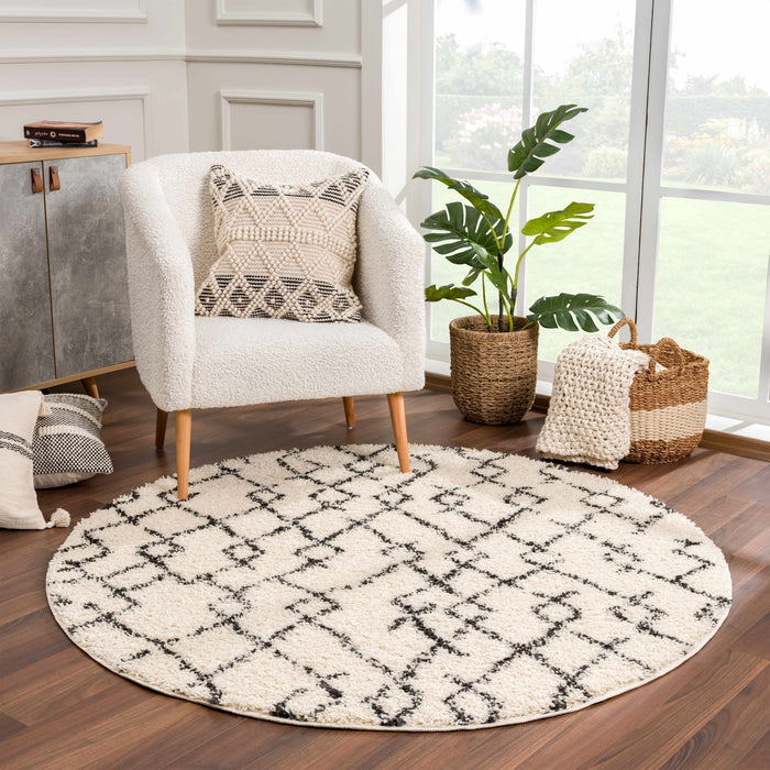 Modern Contemporary Beige and Charcoal Tribal Trellis Plush Pile Area Rug - The Rug Decor