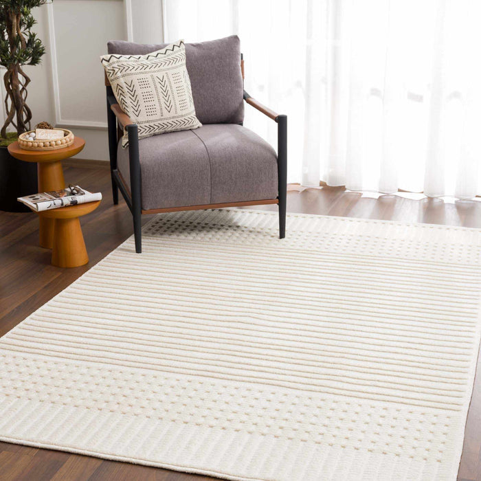 Modern Contemporary Ivory and Beige Medium pile Washable Area Rug - The Rug Decor
