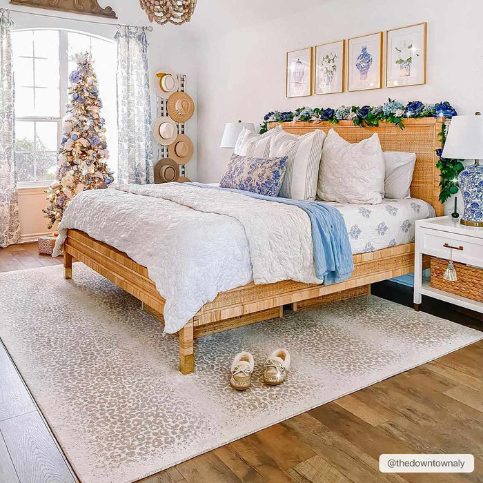 Modern Contemporary Ivory and Brown Leopard Print Medium Pile Area Rug - The Rug Decor