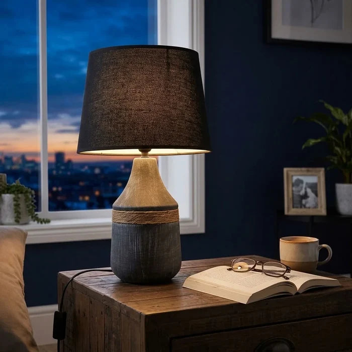 Modern Minimalist Table Lamp E27 Fabric Shade Ceramic Base ~5160