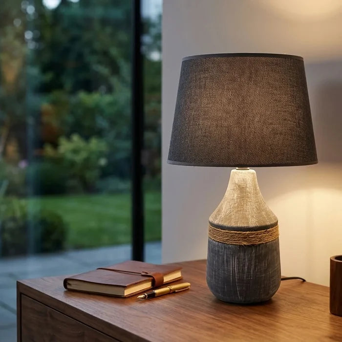 Modern Minimalist Table Lamp E27 Fabric Shade Ceramic Base ~5160