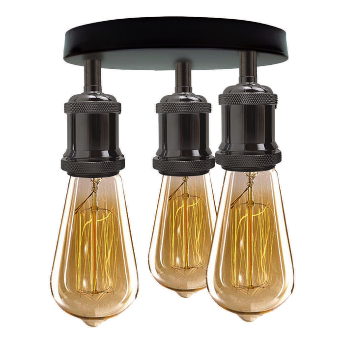 A+ Modern Black Metal Semi Flush Shiny Black 3 way ceiling light Fitting Dining Room Lights~3718 - LEDSone UK Ltd