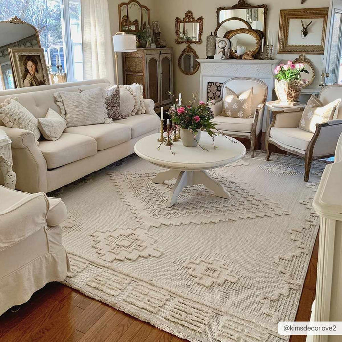 Moroccan Bohemian Chic Style Ivory and Beige High & Low Pile Area Rug - The Rug Decor
