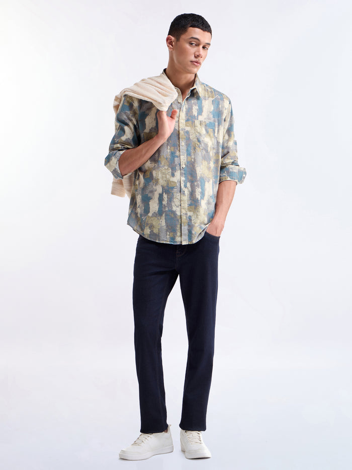 Olive Printed Regular Fit Shirt - Olive t4option_0