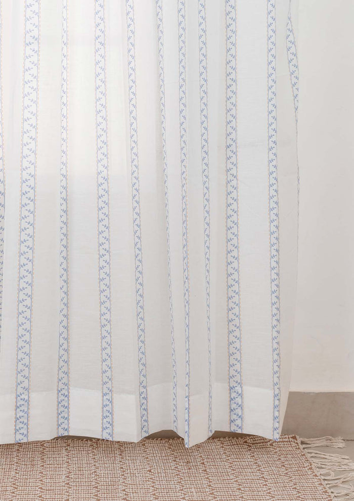Oriental Stripes Printed Sheer Fabric - Powder Blue