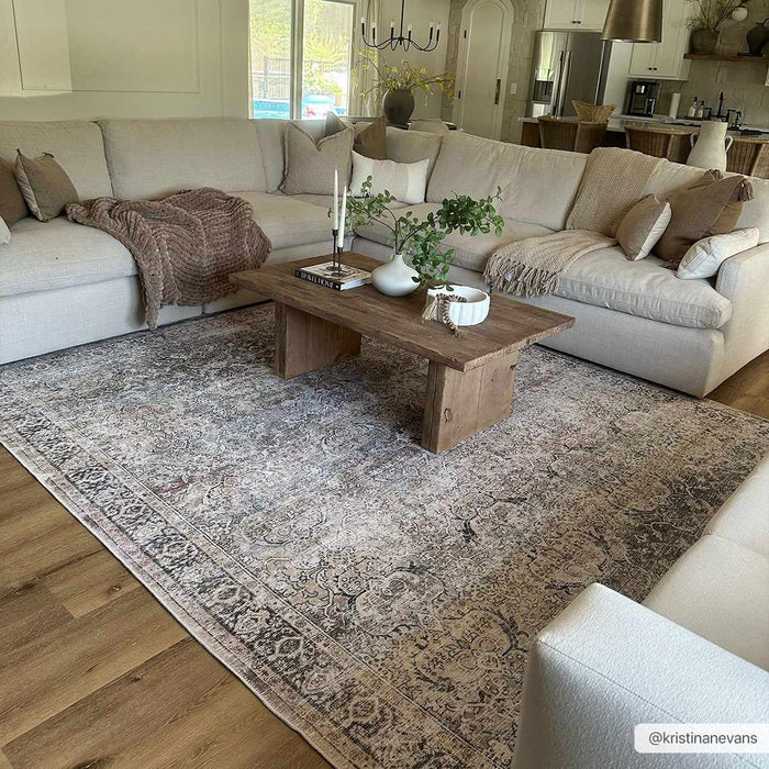 Oriental Transitional Design Beige, Brown and Camel Style Low Pile Area Rug - The Rug Decor