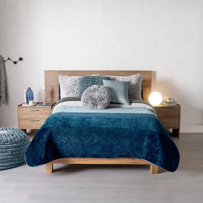 OSLO STRIPED BLANKET WITH SHERPA SOFTY THICK AND WARM KING SIZE MADE IN MEXICO