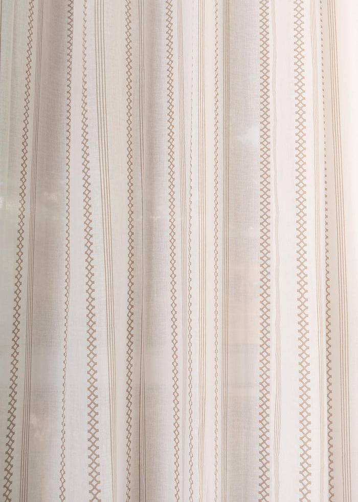 Picket Fence printed sheer Fabric - Walnut-Grey
