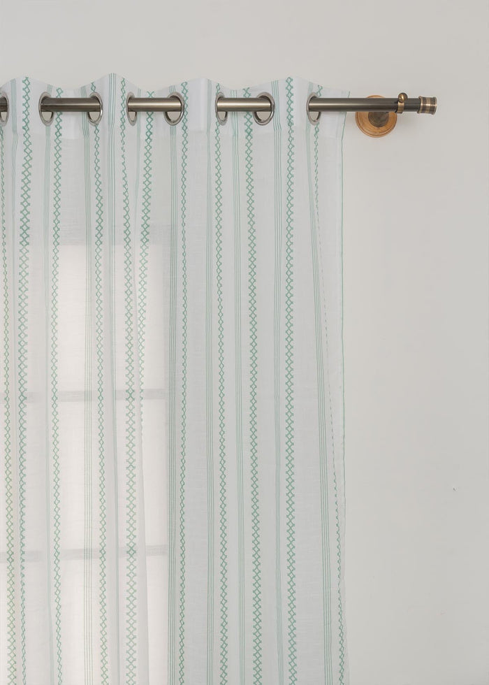 Picket Fence Sage Green 100% Cotton Sheer Geometric curtain for Living room & bedroom - Light filtering - Single Piece