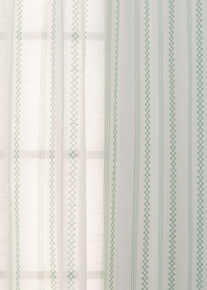 Picket Fence Sage Green 100% Cotton Sheer Geometric curtain for Living room & bedroom - Light filtering - Single Piece