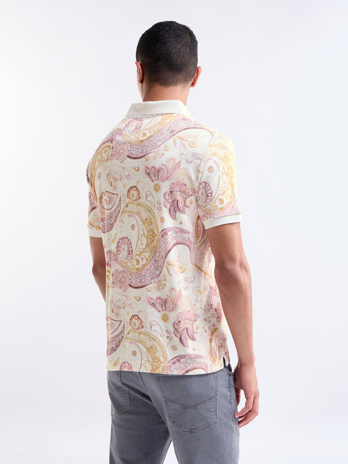 Printed Polo Regular Fit T-shirt - Lt Cream t4option_0