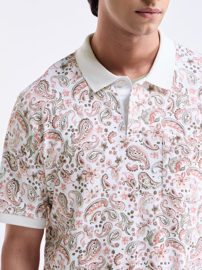 Printed Polo Regular Fit T-shirt - Off White t4option_0