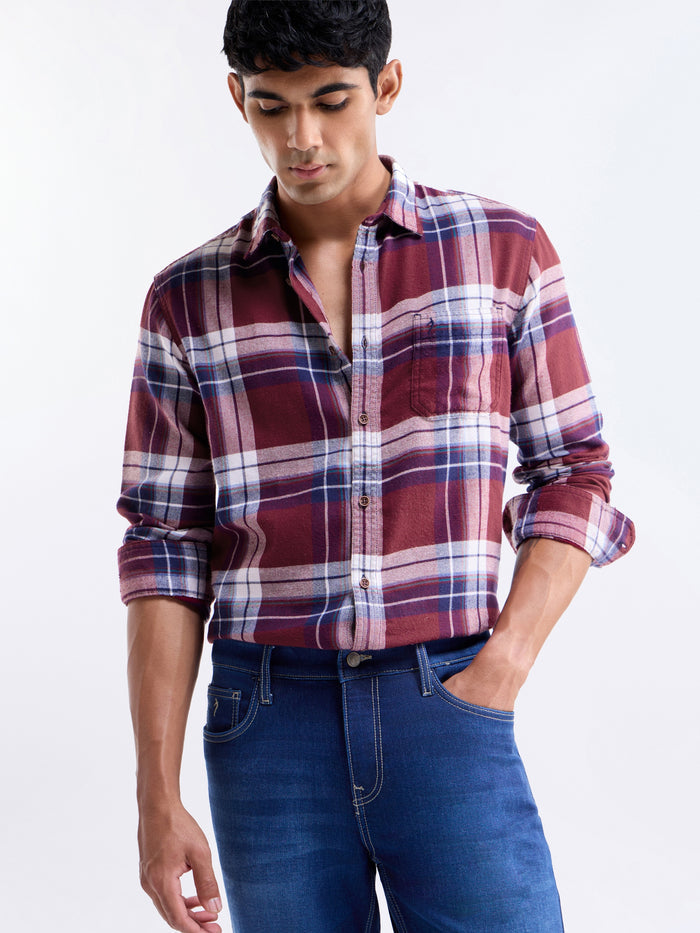 Red check Regular Fit Shirt - Red t4option_0
