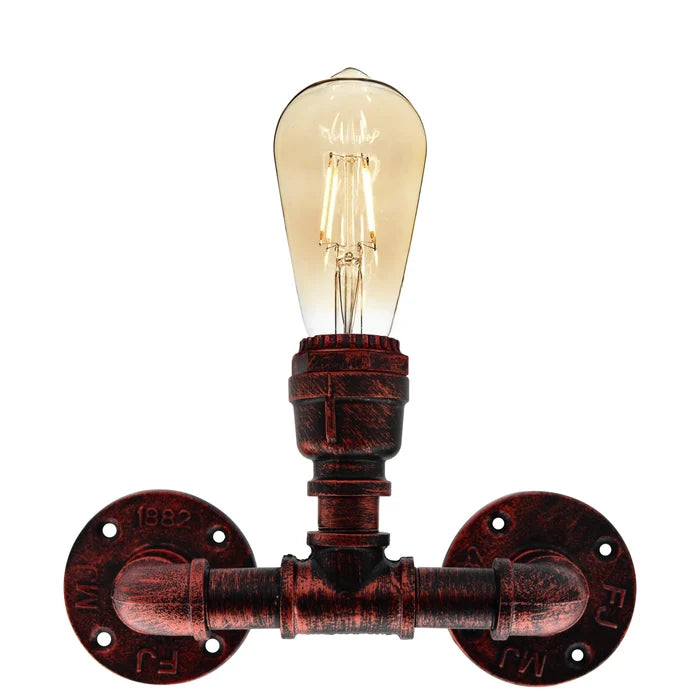 Steampunk E27 Rustic Red Water Pipe Wall Sconce