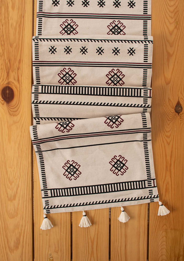 Saga 100% cotton boho geomtric table runner for 4 seater or 6 seater dining - Black