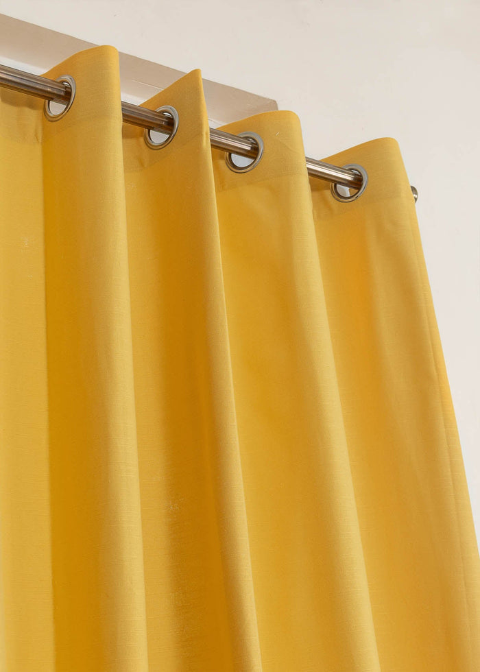 Solid Mustard 100% cotton plain curtain for bedroom - Room darkening - Single Piece