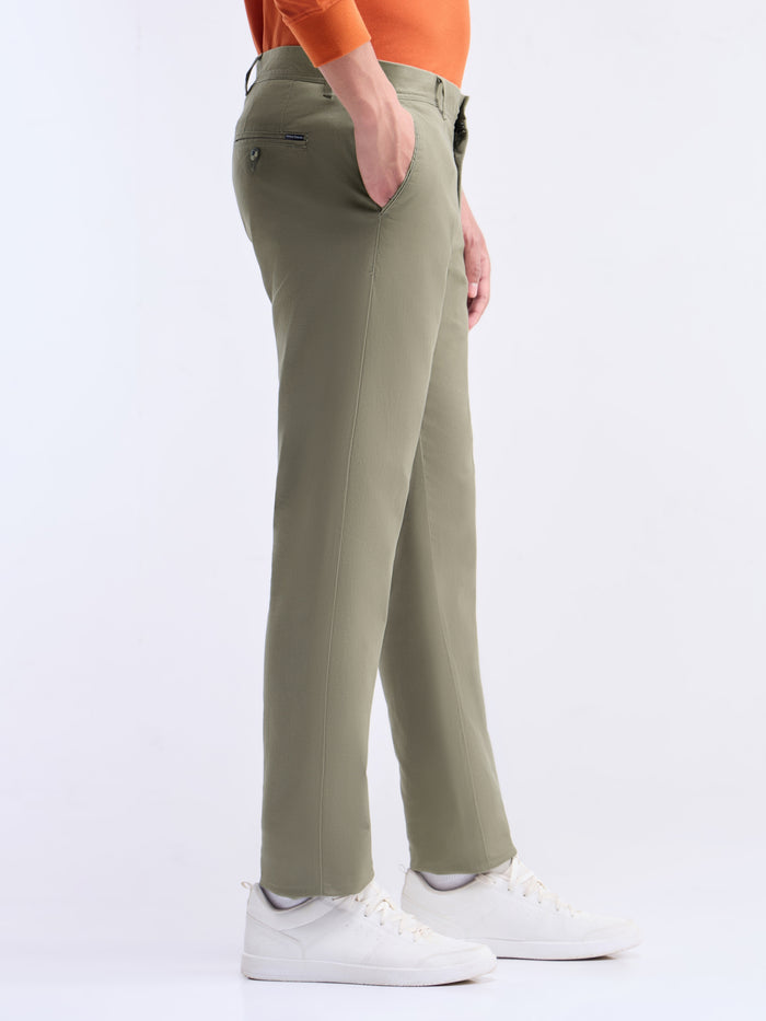 Solid Slim Fit Trousers - Olive t4option_0