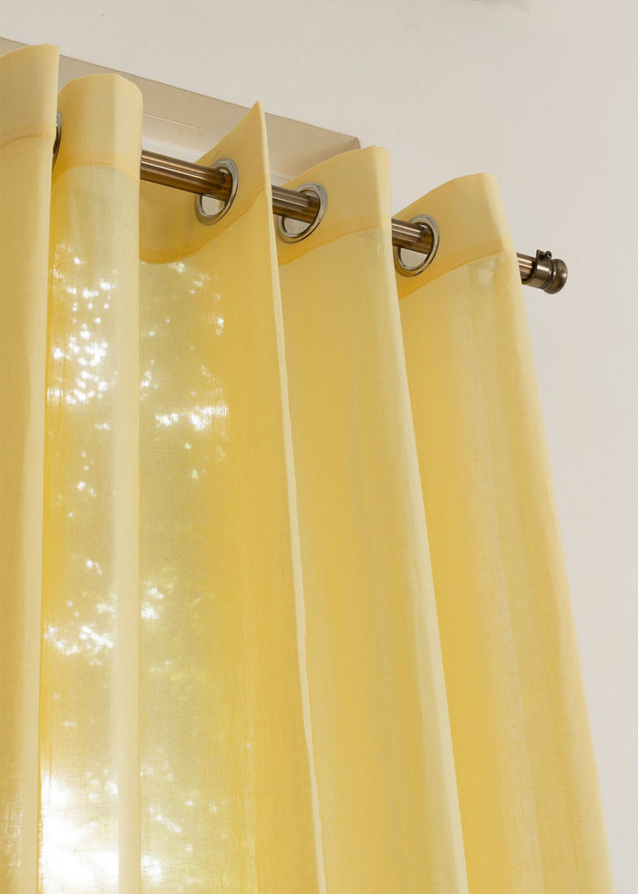 Solid Turmeric yellow sheer 100% cotton plain curtain for Living room & bedroom - Light filtering - Single Piece