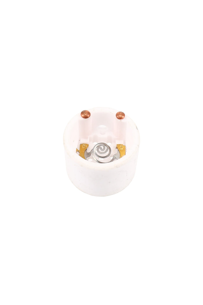 Replacement ceramic bowl for Solopipe Elektra hand pipe, white round insert with dual copper posts and spiral coil heater, top-down view.