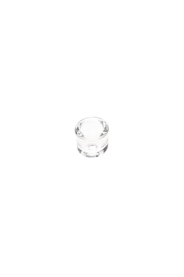 Clear glass SoloBowl replacement insert for Solopipe, small cylindrical cup with ½″ diameter, shown from above on a white background.