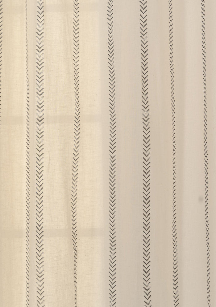 Spear 100% cotton geometric sheer curtain for living room - Light filtering - Black - Single - Single Piece