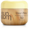 Sun Bum Original SPF 50 Clear Zinc Lotion 1oz jar with wood-grain texture