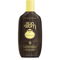 Sun Bum Original SPF 15 Sunscreen Lotion bottle with wood grain texture and gold logo