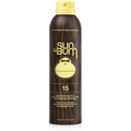 Sun Bum Original SPF 15 Sunscreen Spray with wood grain design and yellow cap