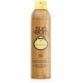 Sun Bum Original SPF 50 sunscreen spray can with wood grain finish and monkey logo