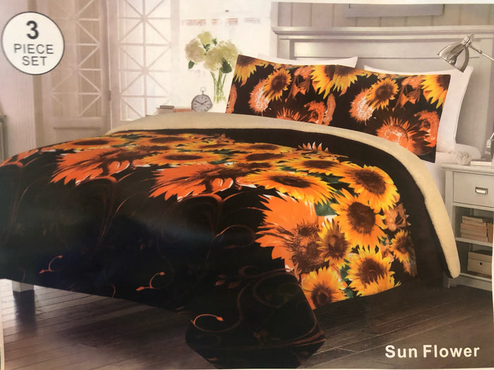 SUNFLOWERS BLANKET WITH SHERPA VERY SOFTY THICK AND WARM 3 PCS KING SIZE