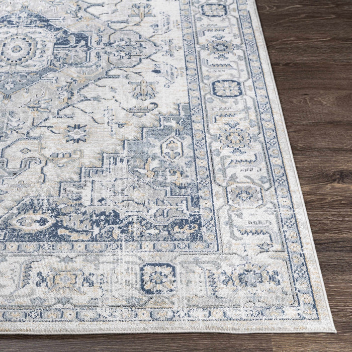 Traditional Heriz Design Ivory, Gray and Blue Medium Pile Area Rug - The Rug Decor