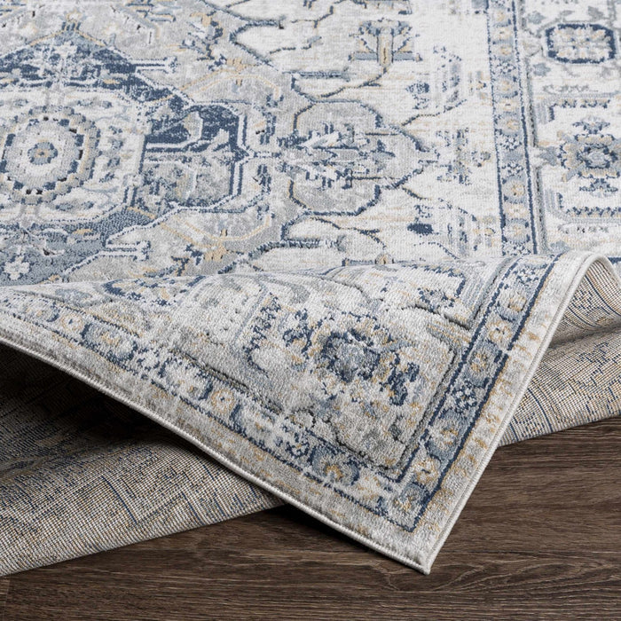 Traditional Heriz Design Ivory, Gray and Blue Medium Pile Area Rug - The Rug Decor