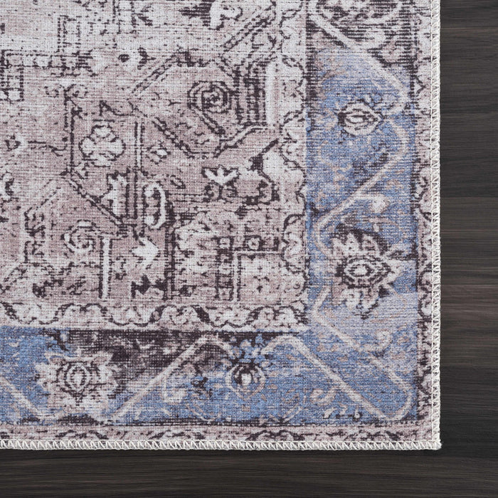 Traditional Medallion Design Brown, Blue and Ivory Low Pile Muti Size Area Rug - The Rug Decor
