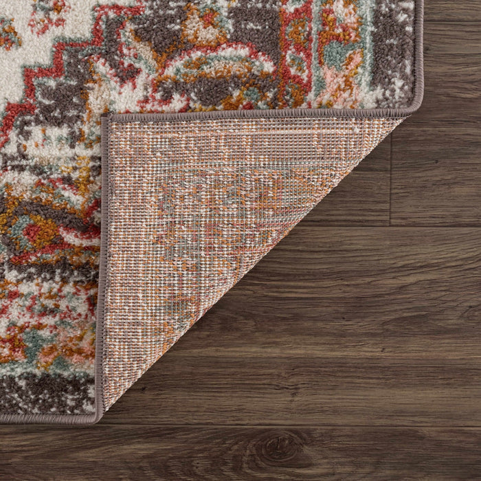 Traditional Peach, Ivory, Brown and Gold Medium Pile Medallion Design Area Rug - The Rug Decor