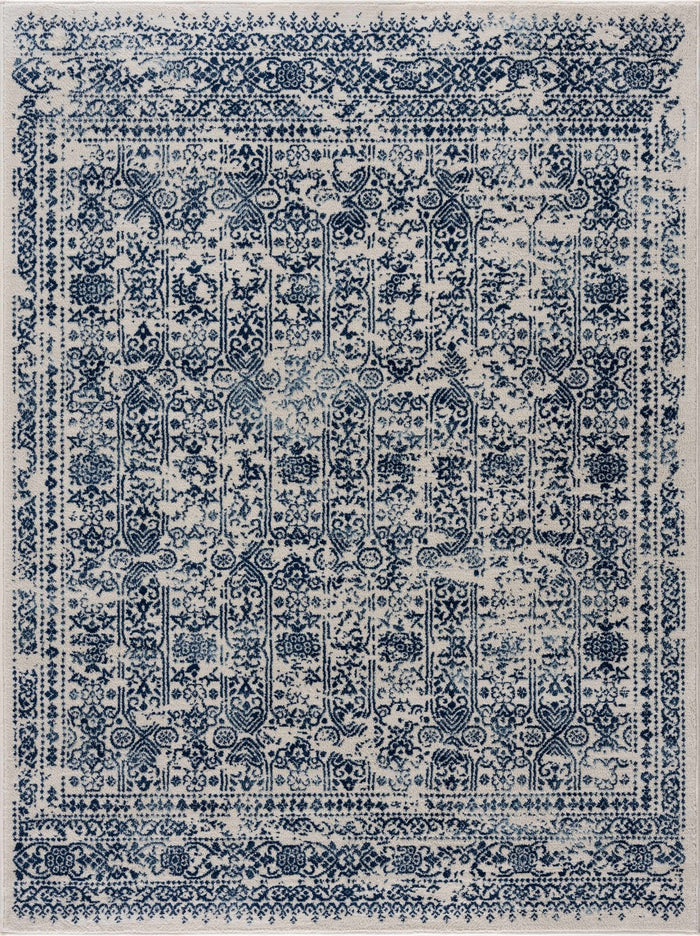Traditional Transitional Ivory and Blue Medium Pile Area Rug - The Rug Decor