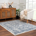 Traditional Transitional Ivory and Blue Medium Pile Area Rug - The Rug Decor