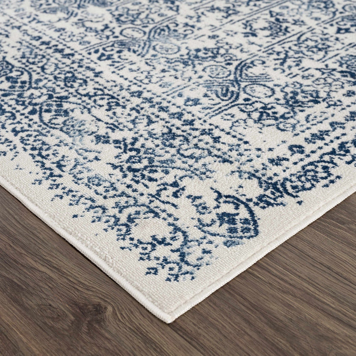 Traditional Transitional Ivory and Blue Medium Pile Area Rug - The Rug Decor