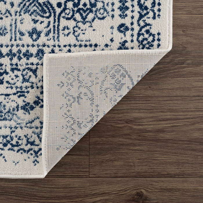 Traditional Transitional Ivory and Blue Medium Pile Area Rug - The Rug Decor